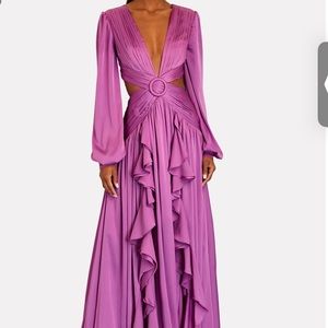 PatBo Ruffled Satin Cut-Out Gown (S)